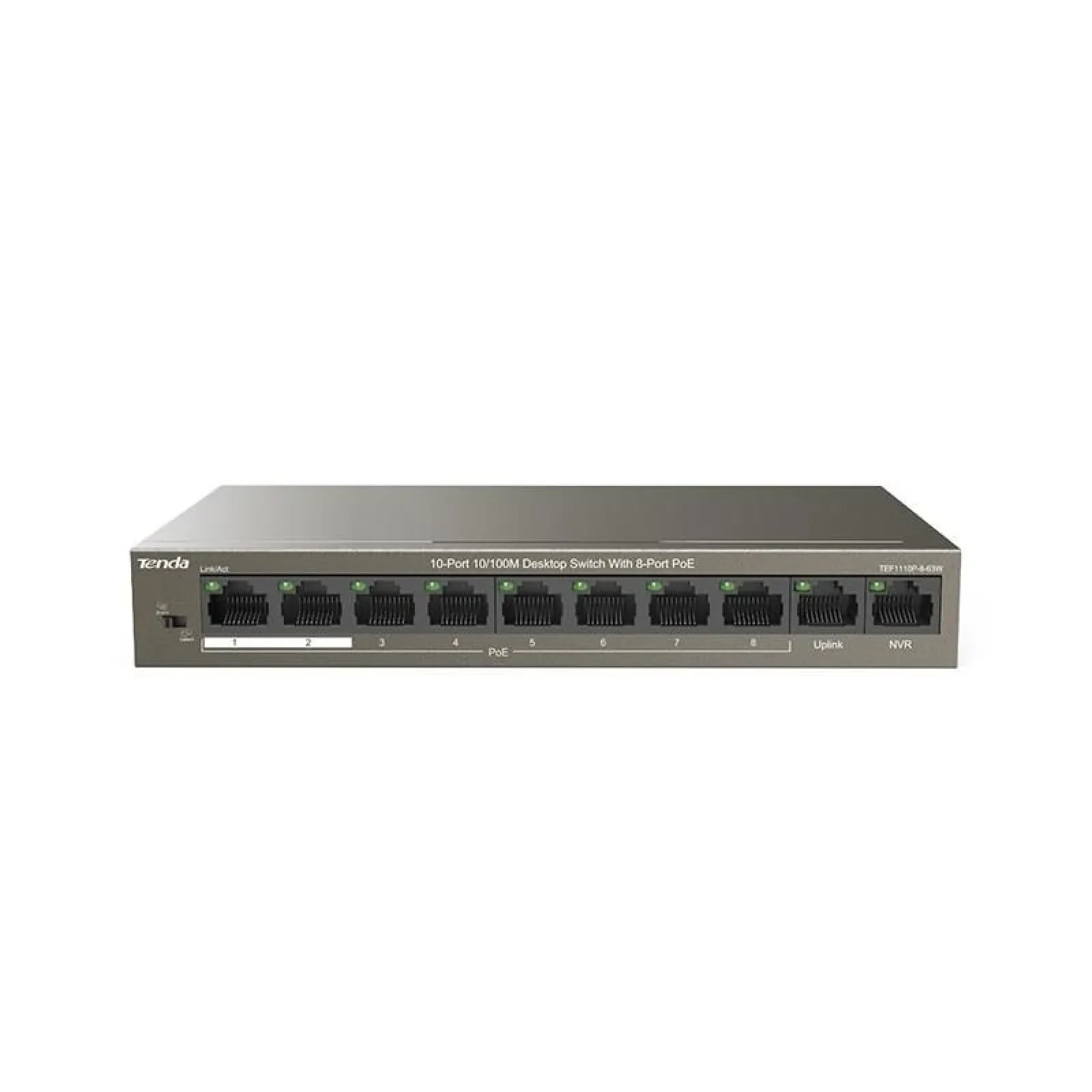 Комутатор Tenda TEF1110P-8-63W (8xFE PoE, 2xFE uplink, Max PoE 99W) UA