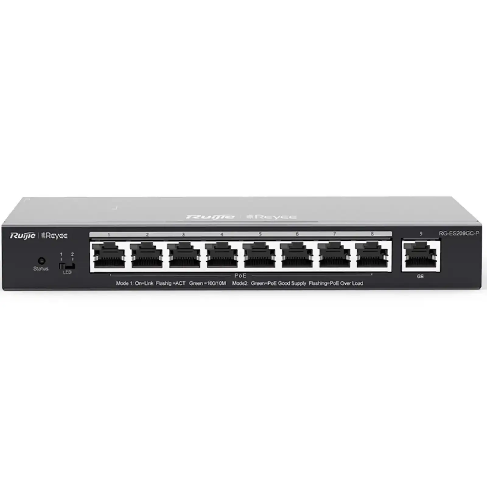 Коммутатор Ruijie Reyee RG-ES209GC-P (8xGE PoE+, 1xGE, max PoE 120W, desktop, steel case, Ruijie Cloud, Web Smart) UA