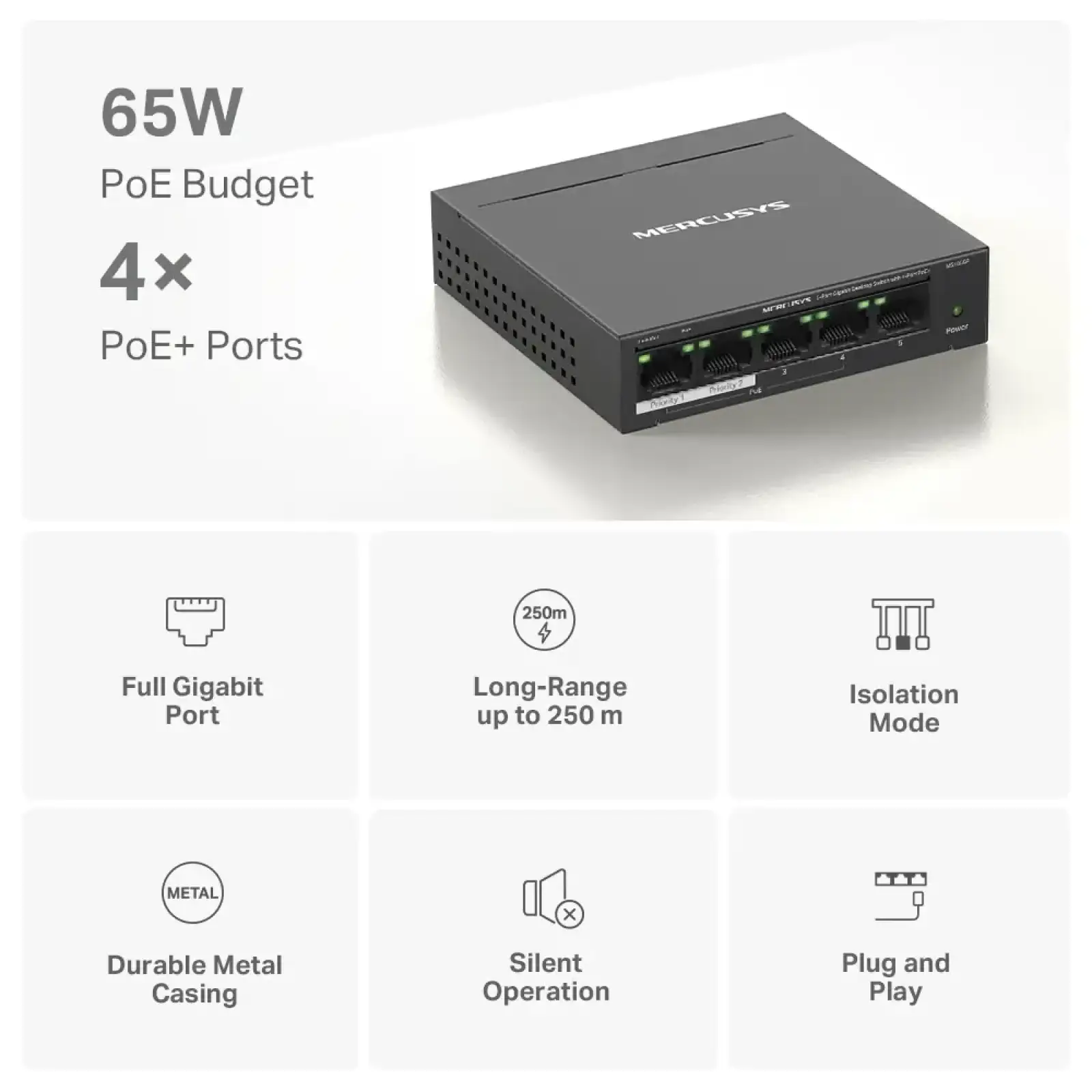 Комутатор Mercusys MS105GP UA
