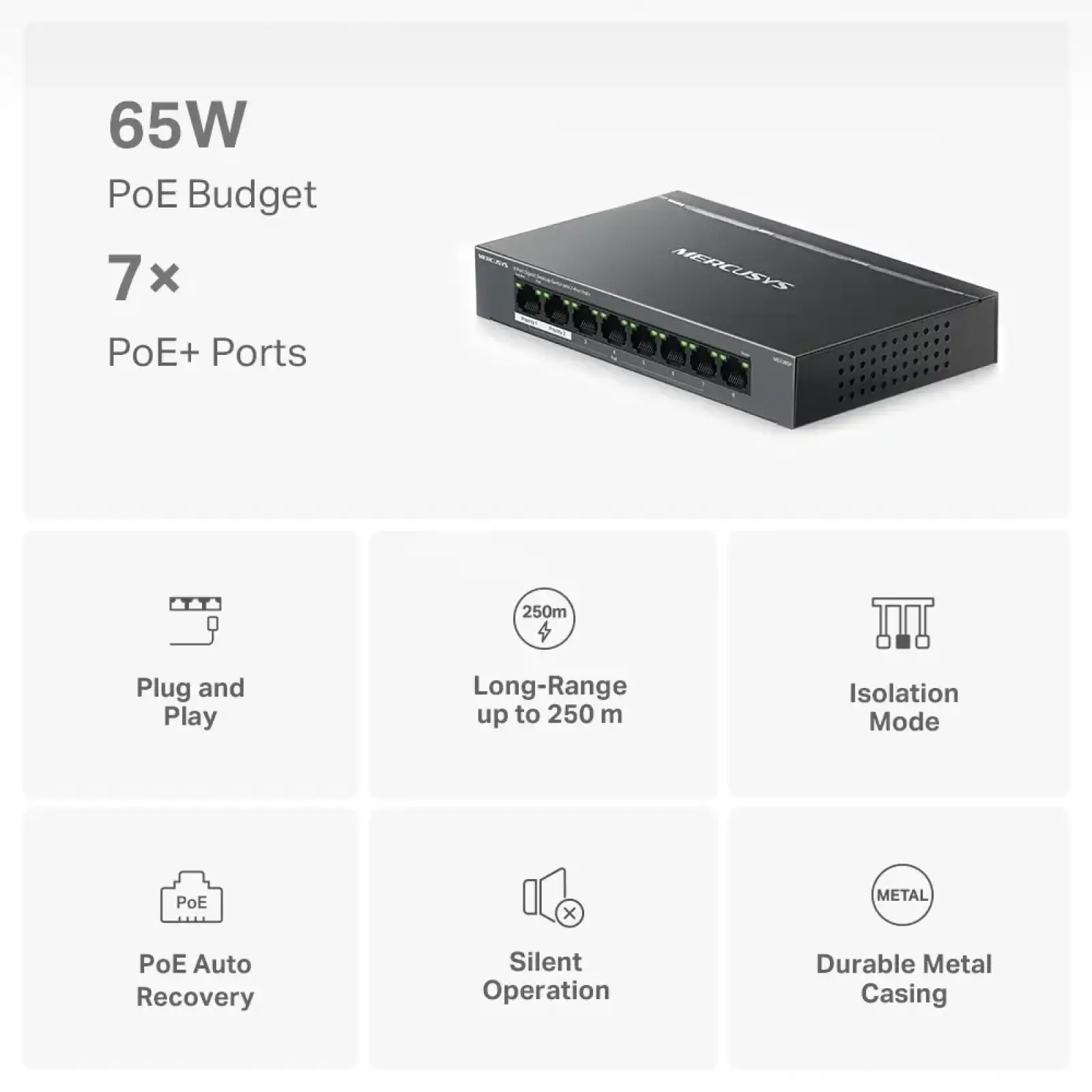 Комутатор Mercusys MS108GP UA