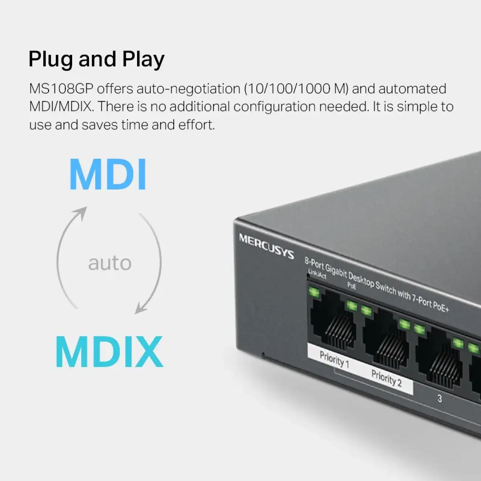 Комутатор Mercusys MS108GP UA