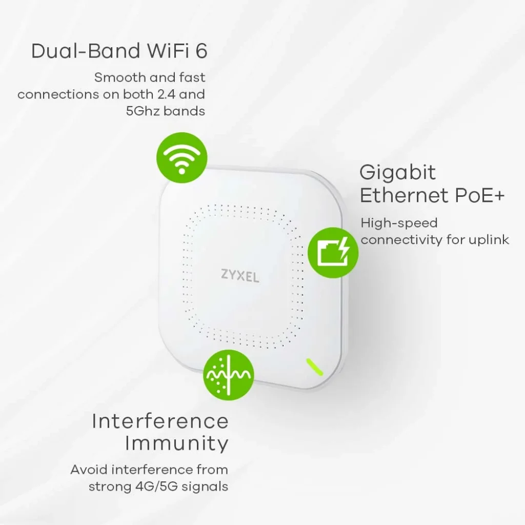 Точка доступу ZYXEL NWA50AX (NWA50AX-EU0102F) (AX1800, 1xGE, WiFi 6, 2x2 MIMO, Nebula, PoE, БЖ в комплекті) UA