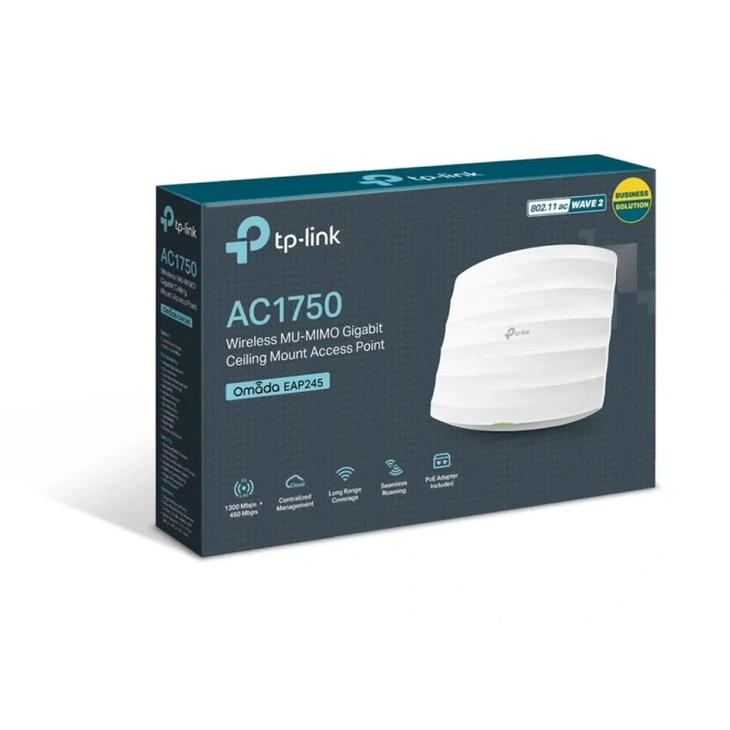 Точка доступу TP-Link EAP245 (AC1750, 1х1Гбит, стельова, PoE, EAP Controller, 2.4GHz: 3* 4dBi, 5GHz: 3*4dBi) UA