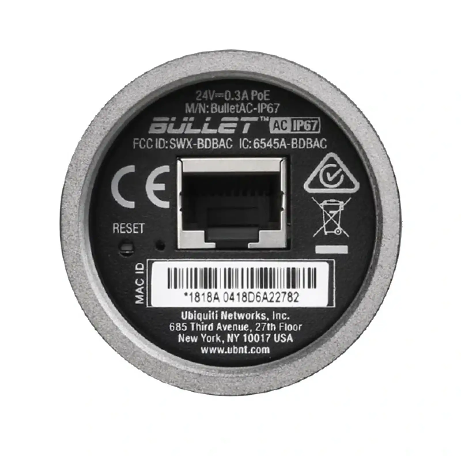 Точка доступу Ubiquiti UISP airMAX Bullet AC (BULLETAC-IP67) (зовнішня, IP67, AC, 1xGE) UA