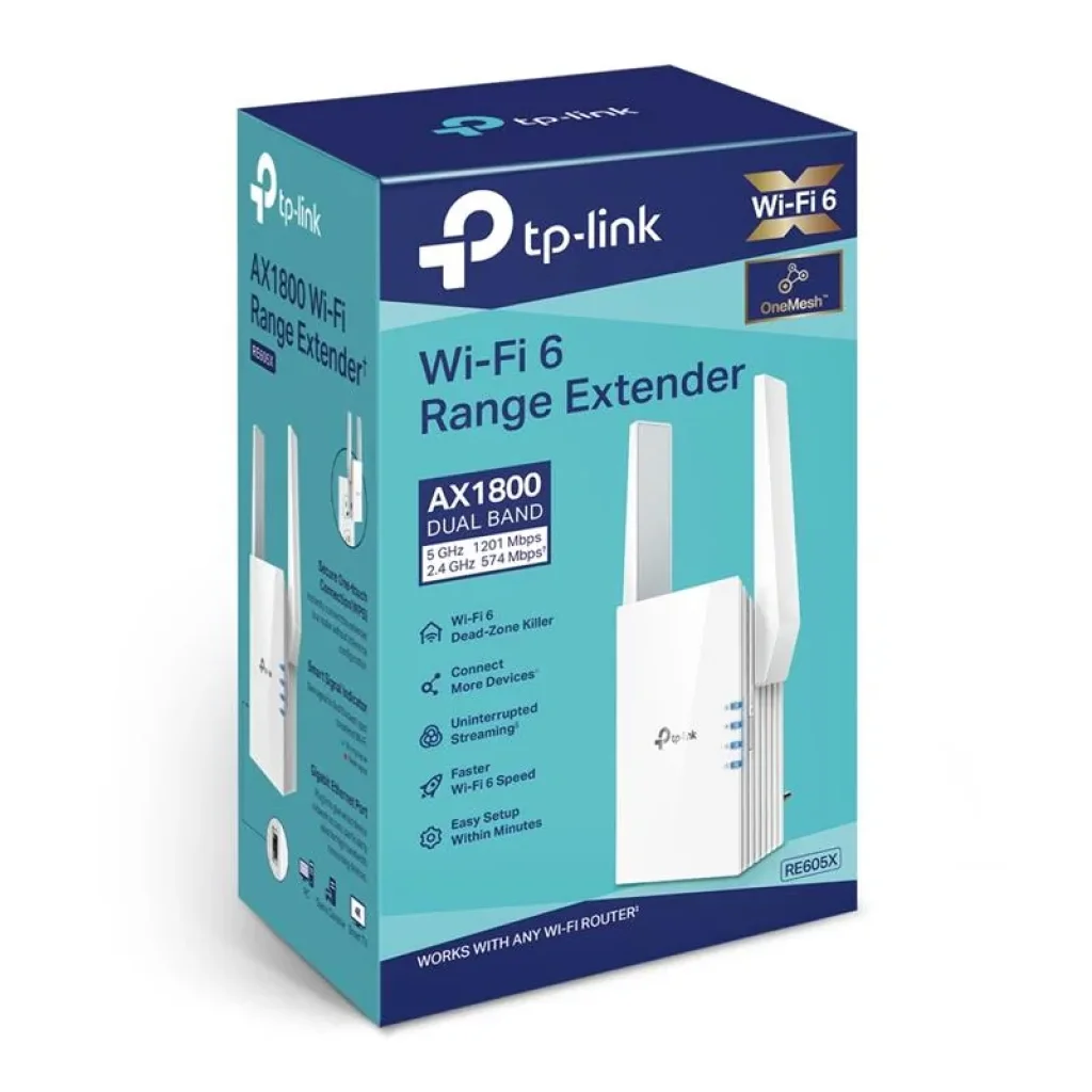 Точка доступа TP-Link RE605X (AX1800, 1xGE LAN, 2 внешние антены) UA