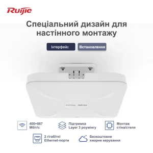 Точка доступу Ruijie Reyee RG-RAP2200(E) (AC1300, 2xGE, MU-MIMO, PoE, Ruijie Cloud) UA