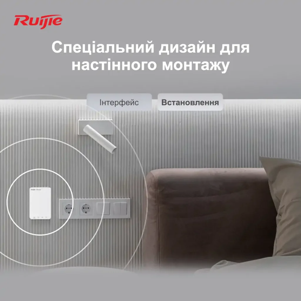 Точка доступу Ruijie Reyee RG-RAP1200(P) (AC1300, 1xGE PoE in, 1xGE PoE out, 3xGE, wall plate, MU-MIMO, PoE, L2/L3 Roaming, Ruijie Cloud) UA
