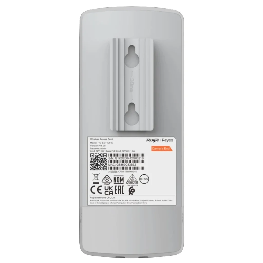 Точка доступу Ruijie Reyee RG-EST100-E комплект з 2 шт (WiFi bridge, 2,4Ghz, 300Mbps, 2xFE PoE, IP55, 2x2, CCTV, спрямов ант: 70°, 8dBi, 1xDC 12V, Ruijie Cloud) UA