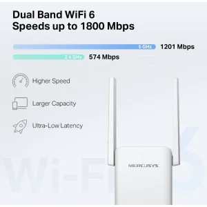 Точка доступу Mercusys ME70X (AX1800, 1xGE LAN, 2 антени, підсилювач Wi-Fi сигналу) UA