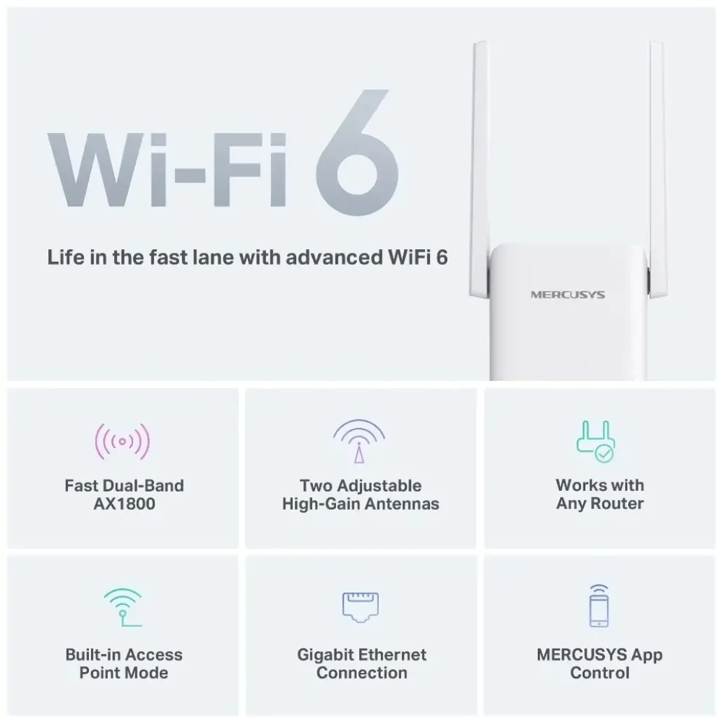 Точка доступу Mercusys ME70X (AX1800, 1xGE LAN, 2 антени, підсилювач Wi-Fi сигналу) UA