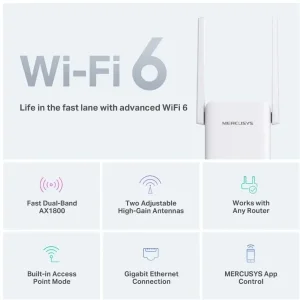 Точка доступу Mercusys ME70X (AX1800, 1xGE LAN, 2 антени, підсилювач Wi-Fi сигналу) UA