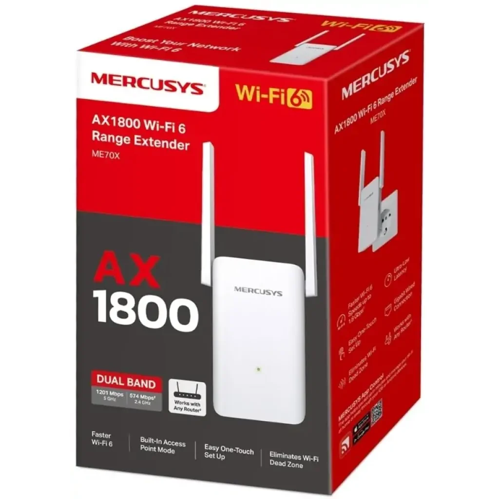 Точка доступу Mercusys ME70X (AX1800, 1xGE LAN, 2 антени, підсилювач Wi-Fi сигналу) UA