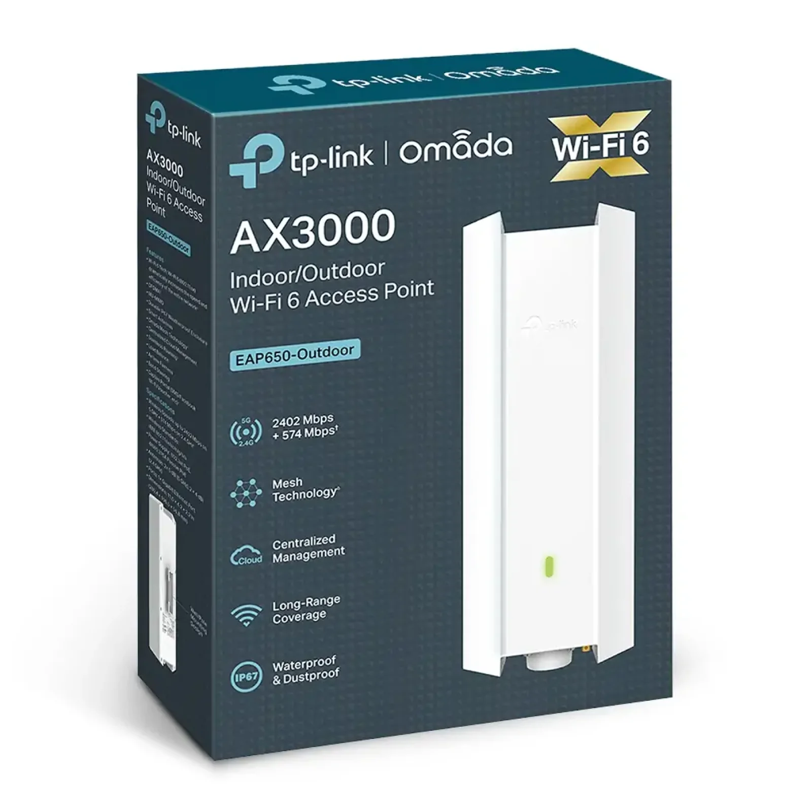 Точка доступу TP-Link EAP650 Outdoor (AX3000,1хGE WAN,Passive PoE, 2 внутрішні антени), EAP650-OUTDOOR UA
