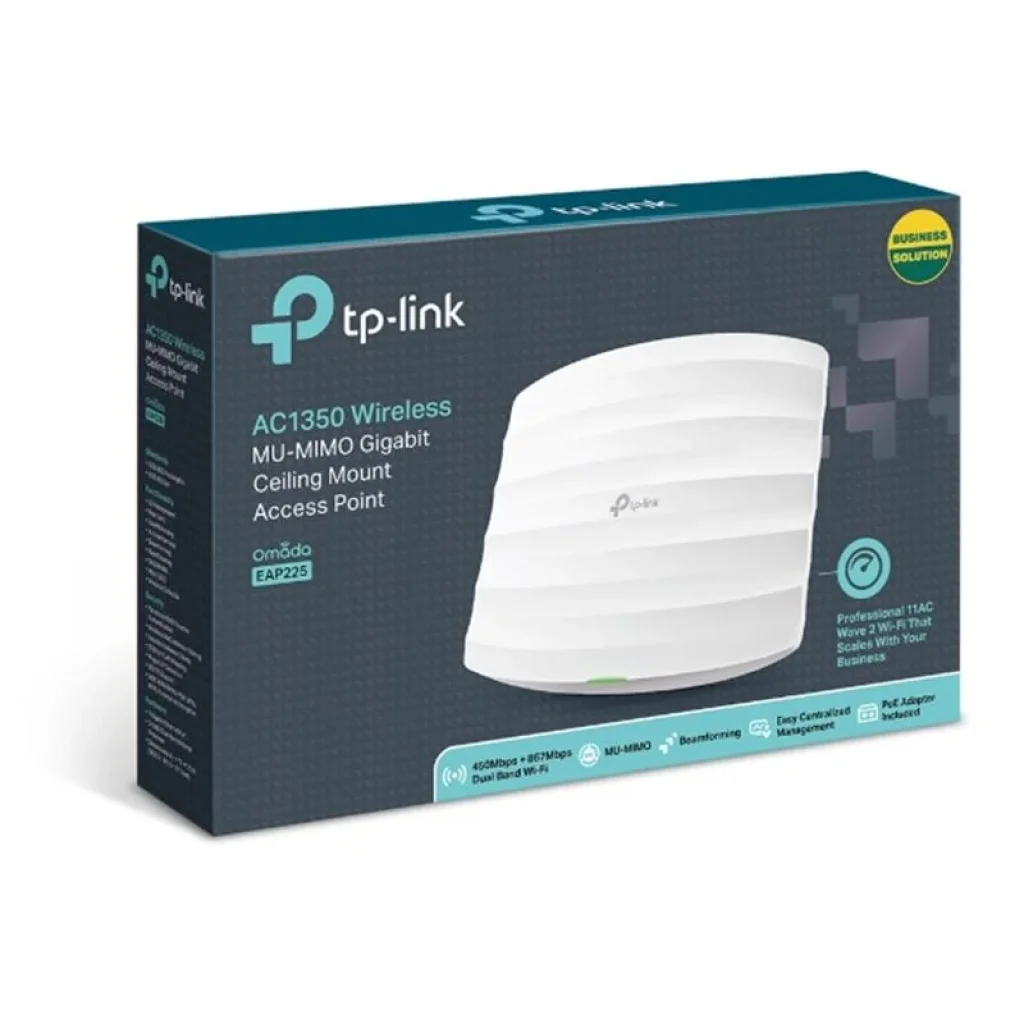 Точка доступу TP-Link EAP225 (AC1350, 1х1Гбит, стельова, PoE, EAP Controller, 2.4GHz: 3* 4dBi, 5GHz: 2*5dBi) UA