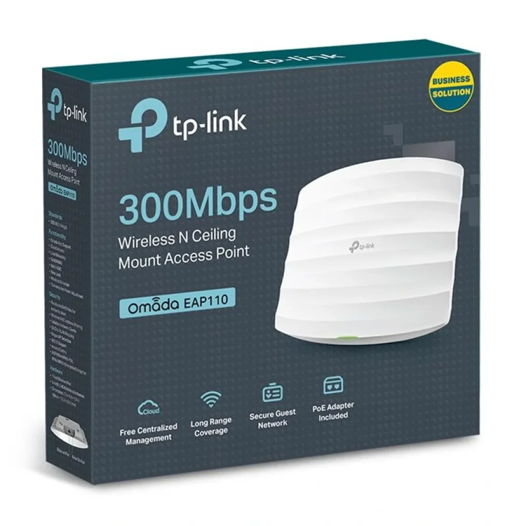 Точка доступу TP-Link EAP110 (1х100Мбит, 300Mbps, 100мВт, 2,4Ghz, 20дБм, стельова, passive PoE, EAP Controller, 2х4дБи) UA