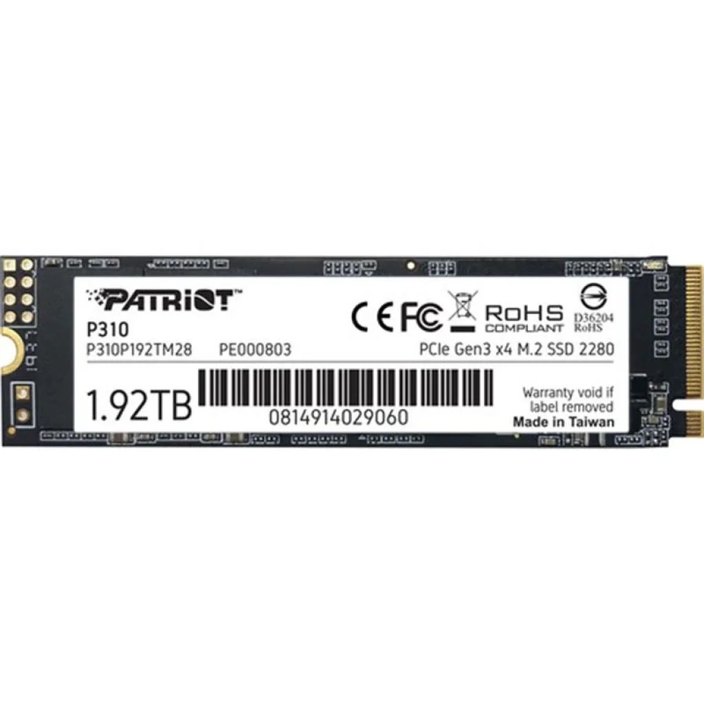 Накопитель SSD 1.92TB Patriot P310 M.2 2280 PCIe NVMe 3.0 x4 TLC (P310P192TM28) UA