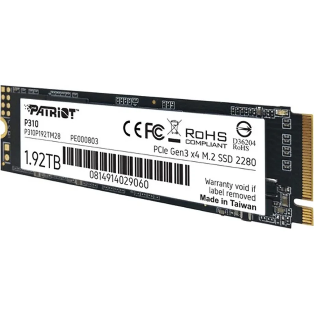 Накопитель SSD 1.92TB Patriot P310 M.2 2280 PCIe NVMe 3.0 x4 TLC (P310P192TM28) UA