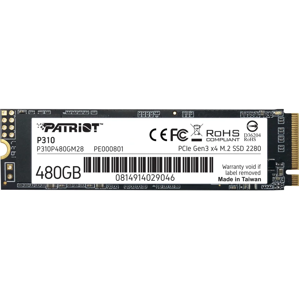 Накопичувач SSD 480GB Patriot P310 M.2 2280 PCIe NVMe 3.0 x4 TLC (P310P480GM28) UA