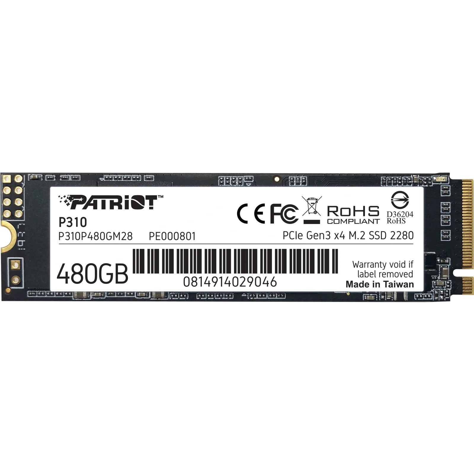 Накопитель SSD 480GB Patriot P310 M.2 2280 PCIe NVMe 3.0 x4 TLC (P310P480GM28) UA