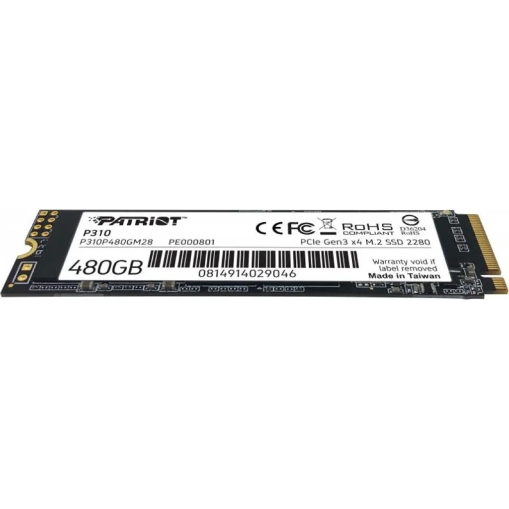 Накопичувач SSD 480GB Patriot P310 M.2 2280 PCIe NVMe 3.0 x4 TLC (P310P480GM28) UA