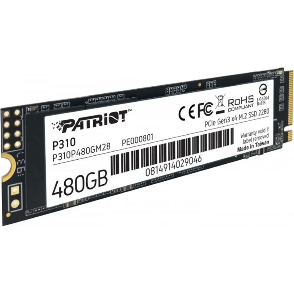 Накопичувач SSD 480GB Patriot P310 M.2 2280 PCIe NVMe 3.0 x4 TLC (P310P480GM28) UA