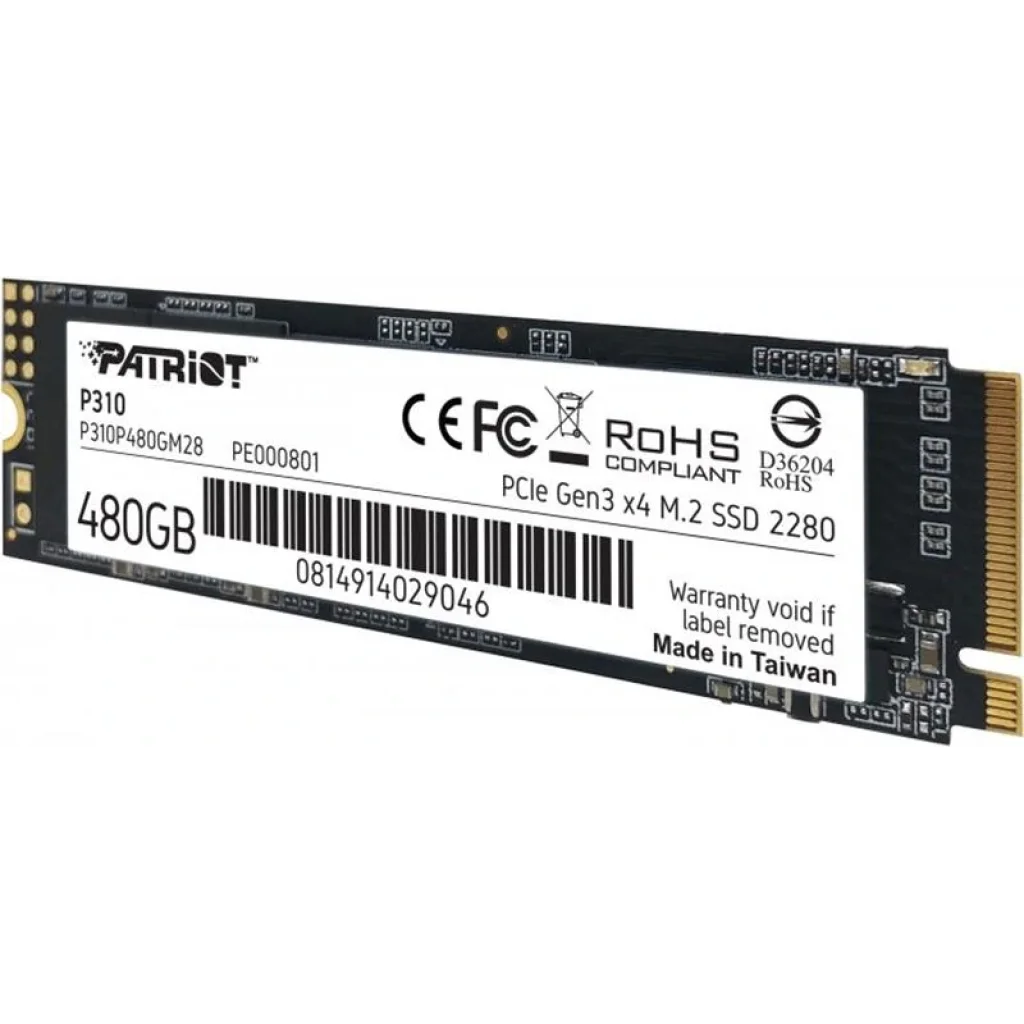 Накопичувач SSD 480GB Patriot P310 M.2 2280 PCIe NVMe 3.0 x4 TLC (P310P480GM28) UA