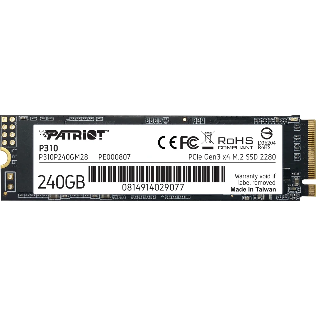 Накопичувач SSD 240GB Patriot P310 M.2 2280 PCIe NVMe 3.0 x4 TLC (P310P240GM28) UA