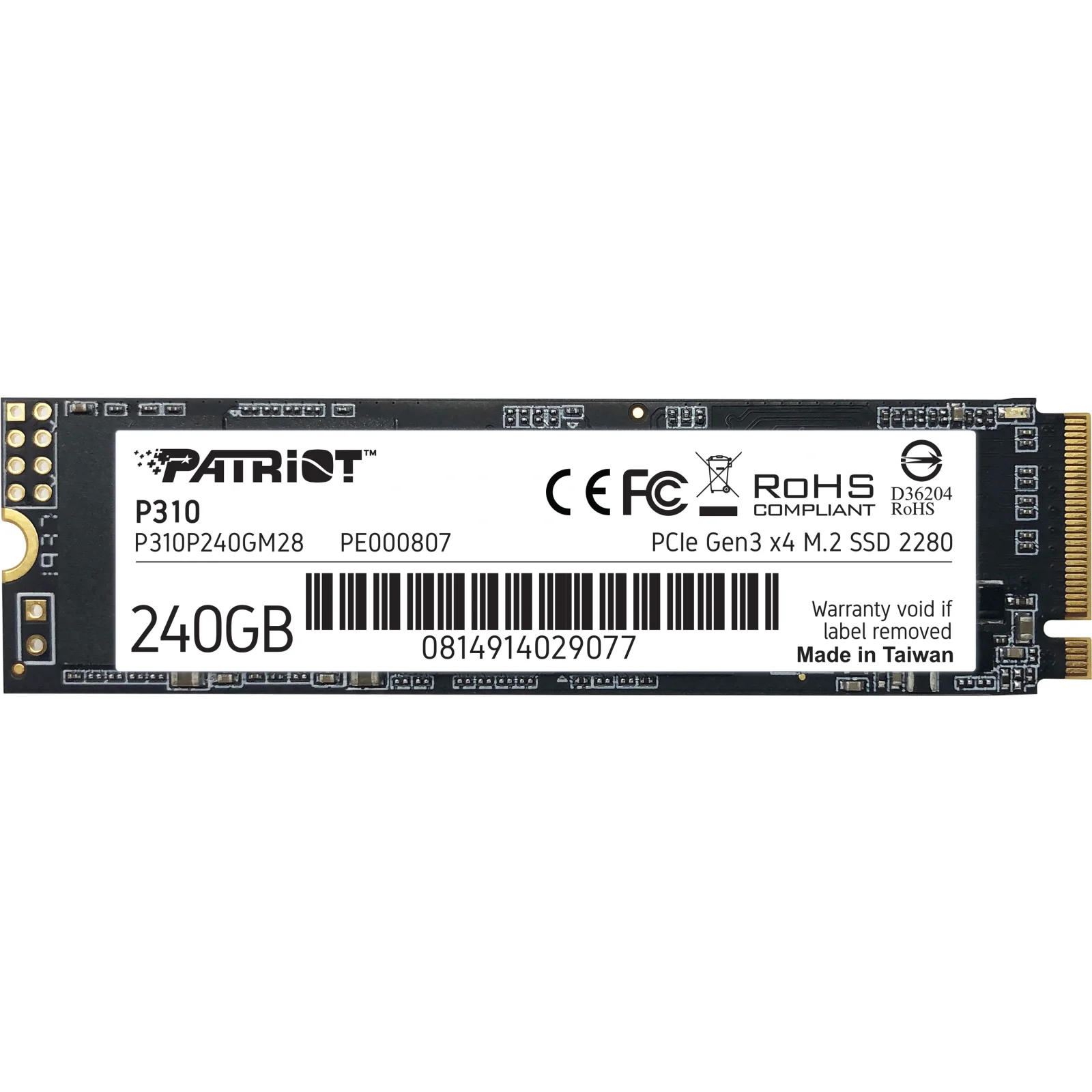 Накопичувач SSD 240GB Patriot P310 M.2 2280 PCIe NVMe 3.0 x4 TLC (P310P240GM28) UA
