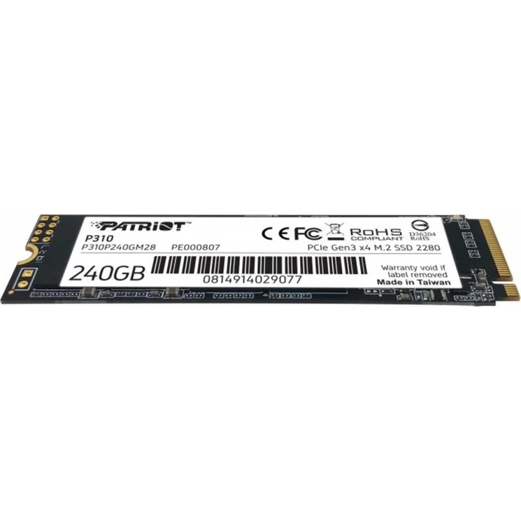 Накопичувач SSD 240GB Patriot P310 M.2 2280 PCIe NVMe 3.0 x4 TLC (P310P240GM28) UA