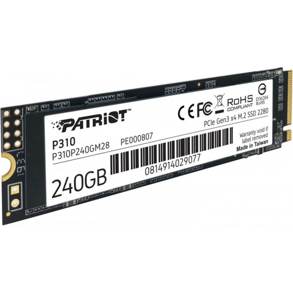 Накопичувач SSD 240GB Patriot P310 M.2 2280 PCIe NVMe 3.0 x4 TLC (P310P240GM28) UA