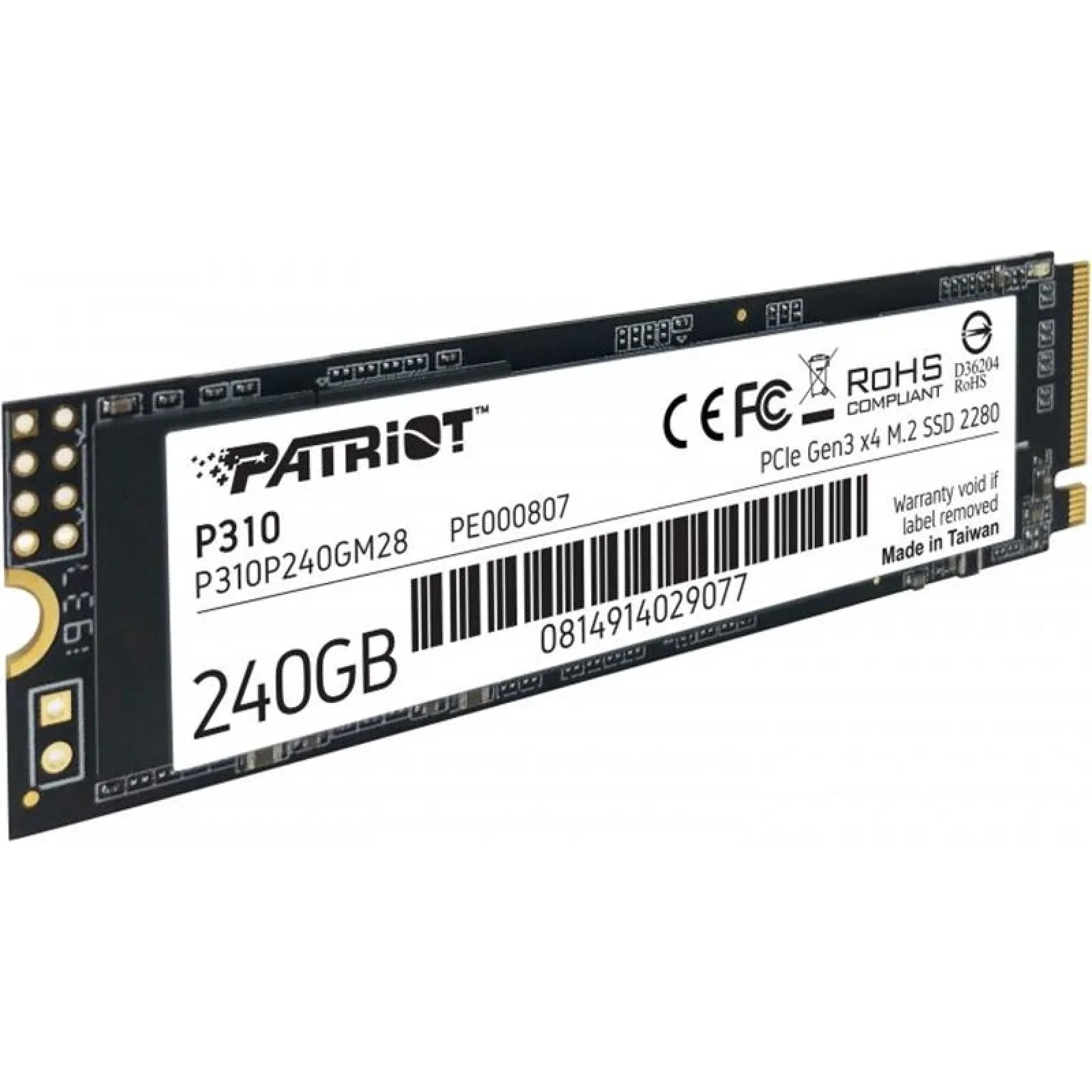Накопичувач SSD 240GB Patriot P310 M.2 2280 PCIe NVMe 3.0 x4 TLC (P310P240GM28) UA