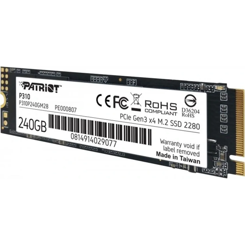 Накопичувач SSD 240GB Patriot P310 M.2 2280 PCIe NVMe 3.0 x4 TLC (P310P240GM28) UA