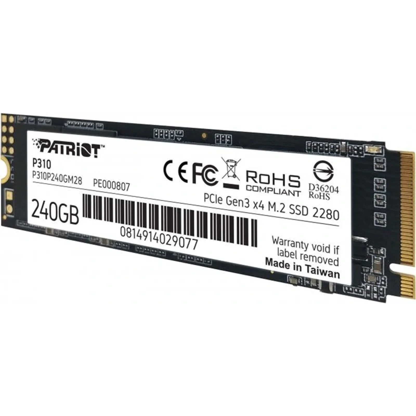 Накопичувач SSD 240GB Patriot P310 M.2 2280 PCIe NVMe 3.0 x4 TLC (P310P240GM28) UA