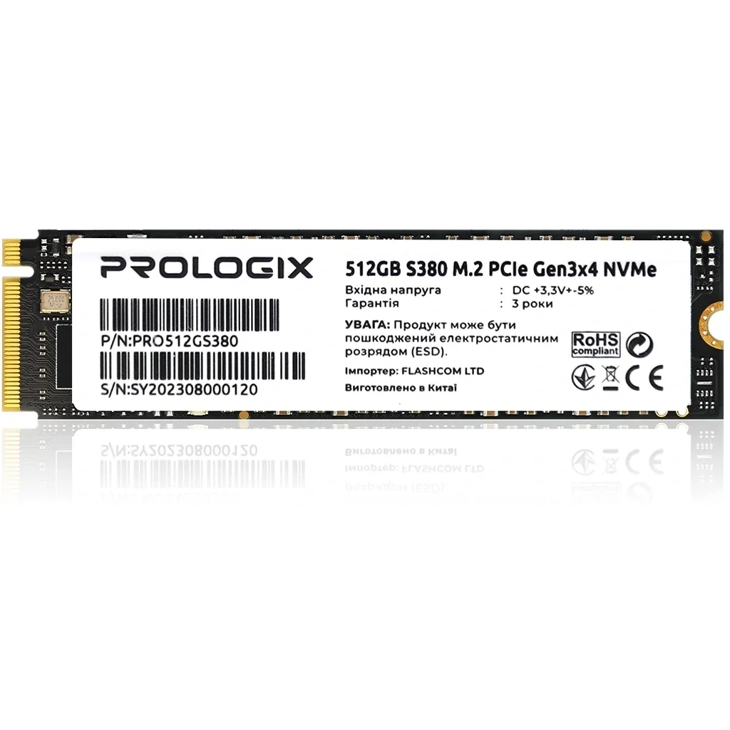 Накопичувач SSD 512GB Prologix S380 M.2 2280 PCIe 3.0 x4 NVMe TLC (PRO512GS380) UA