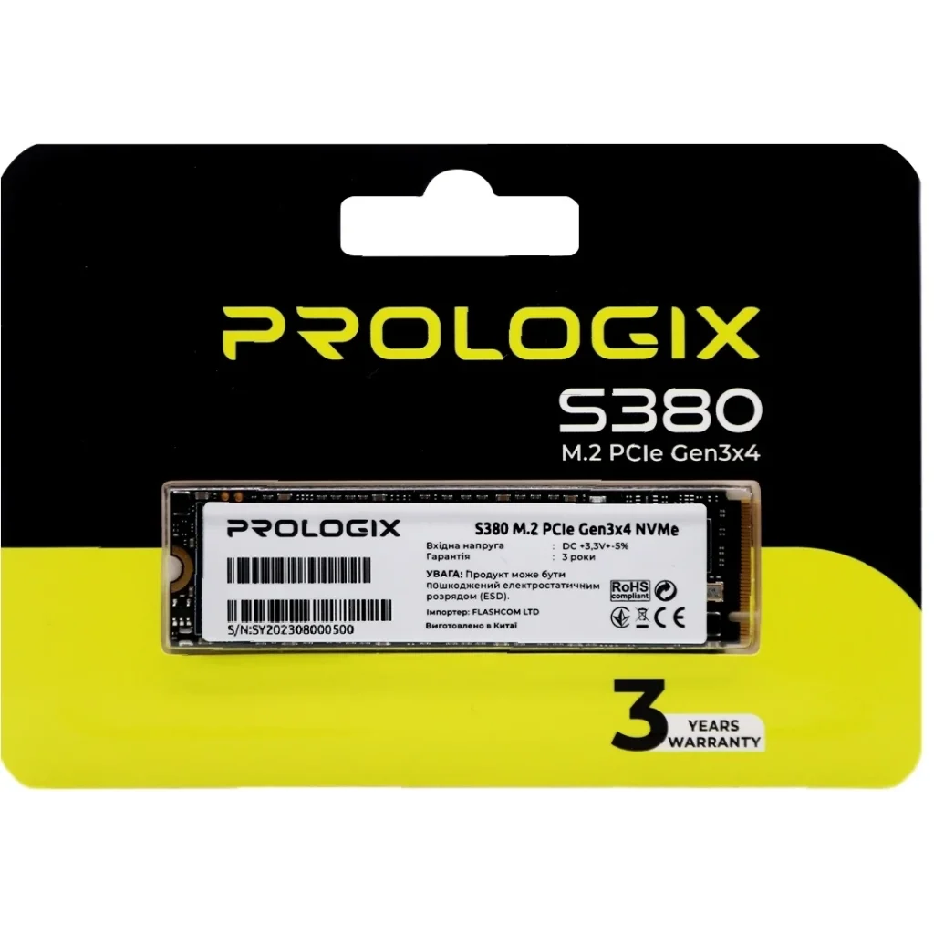 Накопичувач SSD 512GB Prologix S380 M.2 2280 PCIe 3.0 x4 NVMe TLC (PRO512GS380) UA