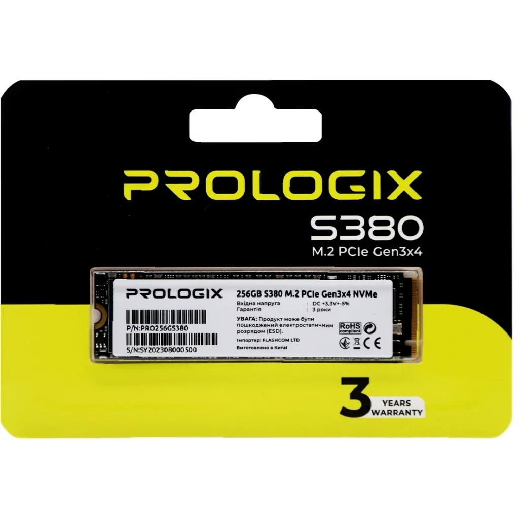 Накопитель SSD 256GB Prologix S380 M.2 2280 PCIe 3.0 x4 NVMe TLC (PRO256GS380) UA