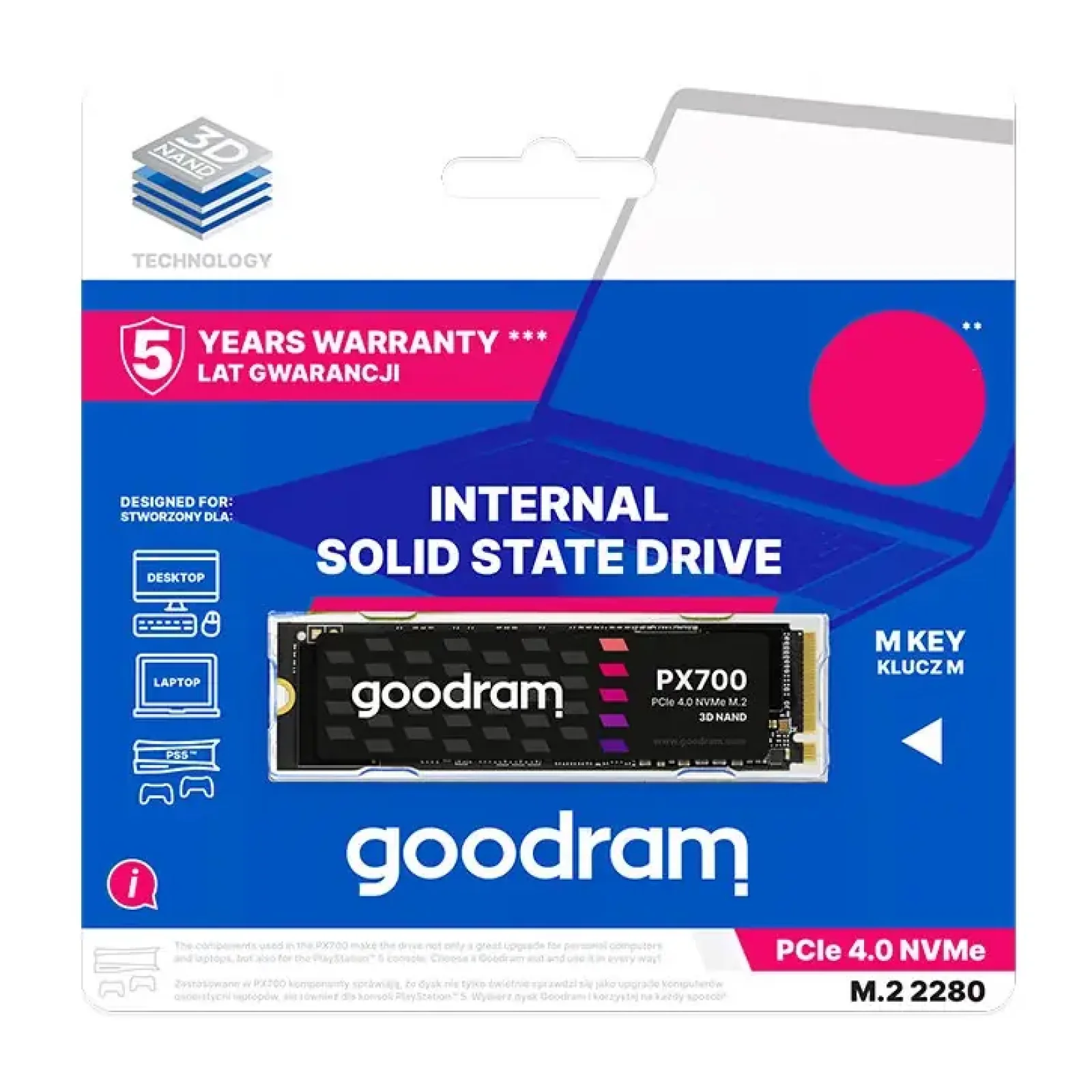 Накопитель SSD 1TB Goodram PX700 M.2 2280 PCIe 4.0 x4 NVMe 3D NAND (SSDPR-PX700-01T-80) UA