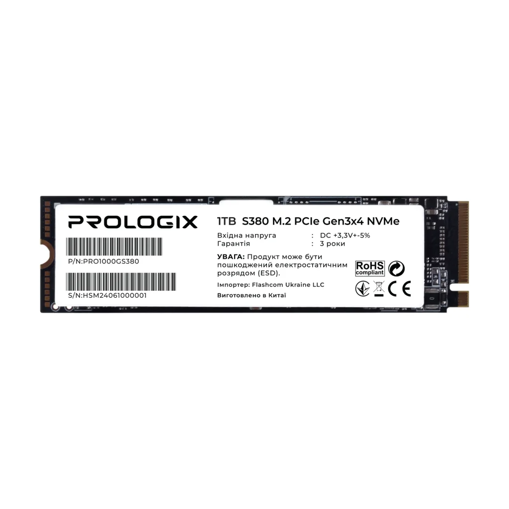 Накопичувач SSD 1TB Prologix S380 M.2 2280 PCIe 3.0 x4 NVMe TLC (PRO1000GS380) UA