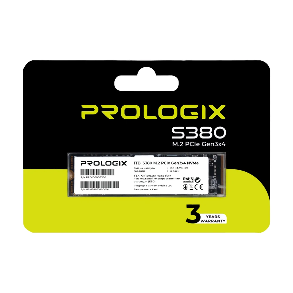Накопичувач SSD 1TB Prologix S380 M.2 2280 PCIe 3.0 x4 NVMe TLC (PRO1000GS380) UA