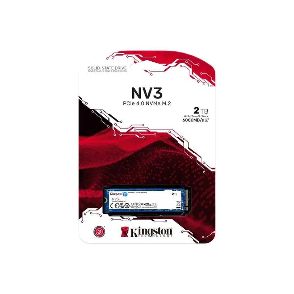 Накопичувач SSD 2TB M.2 NVMe Kingston NV3 M.2 2280 PCIe Gen4.0 x4 (SNV3S/2000G) UA