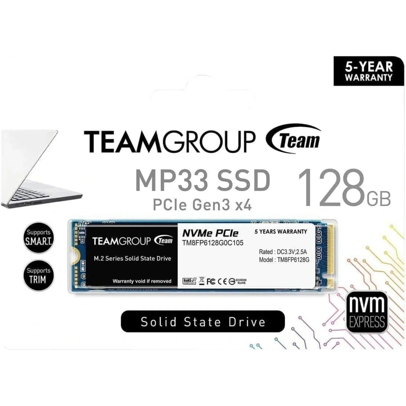 SSD накопичувач 128GB Team MP33 M.2 2280 PCIe 3.0 x4 3D TLC (TM8FP6128G0C101) UA