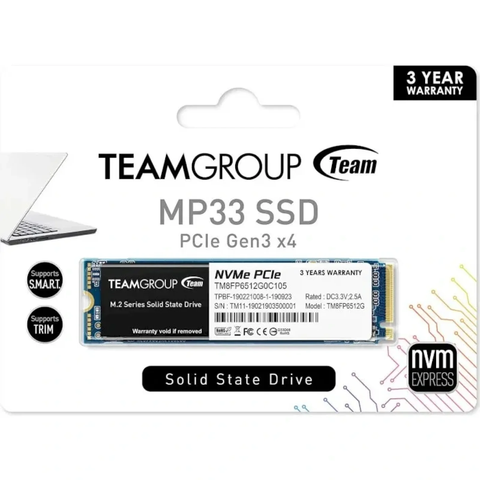 SSD накопичувач 512GB Team MP33 M.2 2280 PCIe 3.0 x4 3D TLC (TM8FP6512G0C101) UA