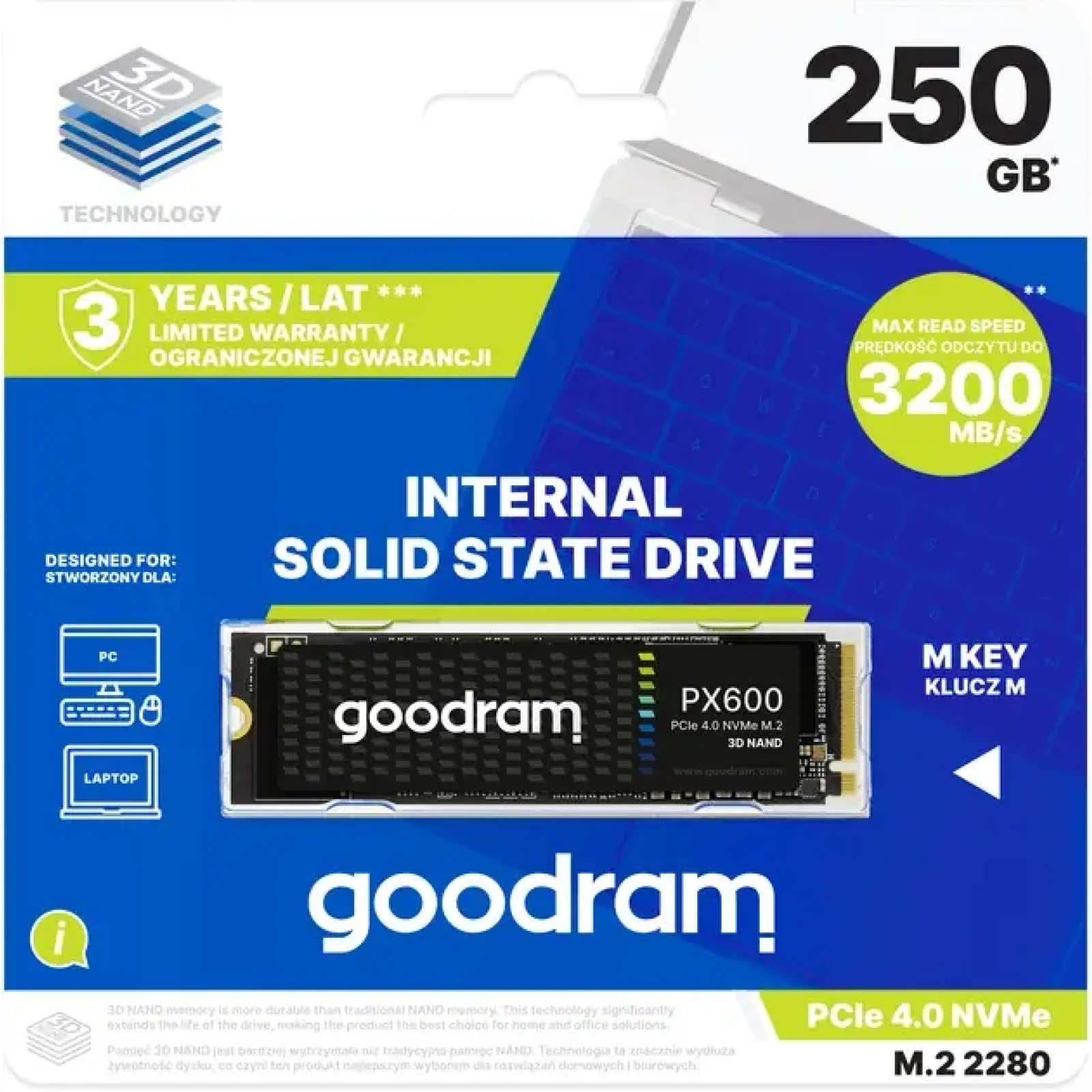 Накопичувач SSD 250GB Goodram PX600 M.2 2280 PCIe 4.0 x4 NVMe 3D NAND (SSDPR-PX600-250-80) UA