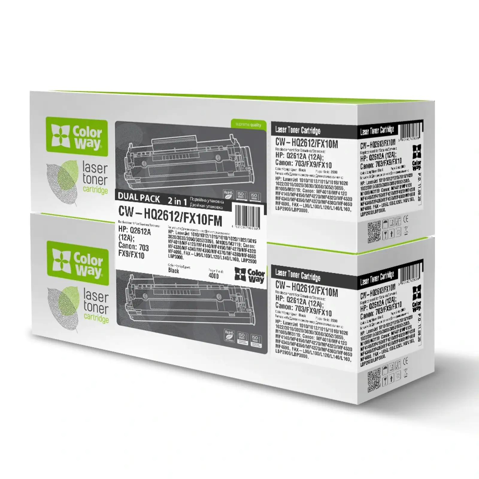 Картридж CW (CW-HQ2612/FX10FM) HP LJ 1010/Canon MF4018/4120 Universal (Q2612A/Canon 703/FX10) Dual Pack UA