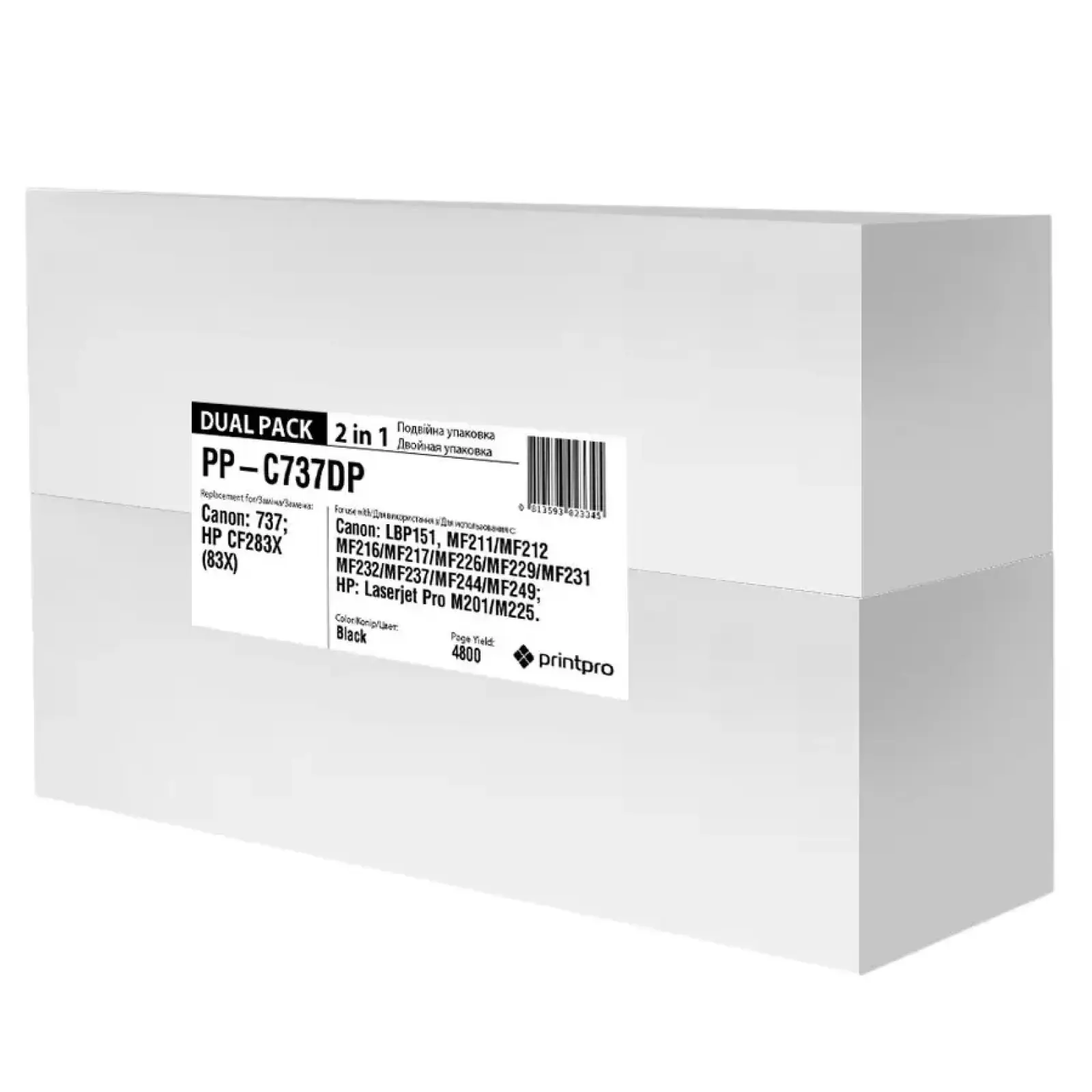 Картридж PrintPro (PP-C737DP) Canon MF211/MF212W/MF216N (Canon 737/CF283A) Dual Pack UA