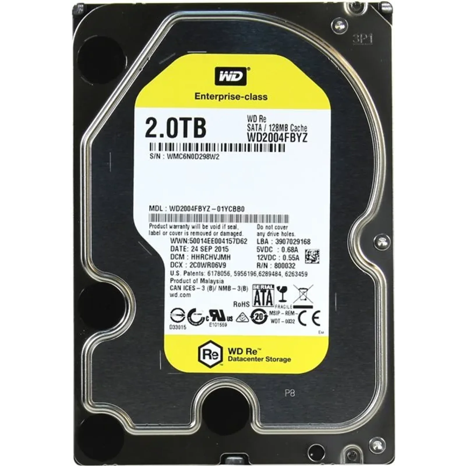 Накопитель HDD SATA 2.0TB WD RE 7200rpm 128MB (WD2004FBYZ) UA