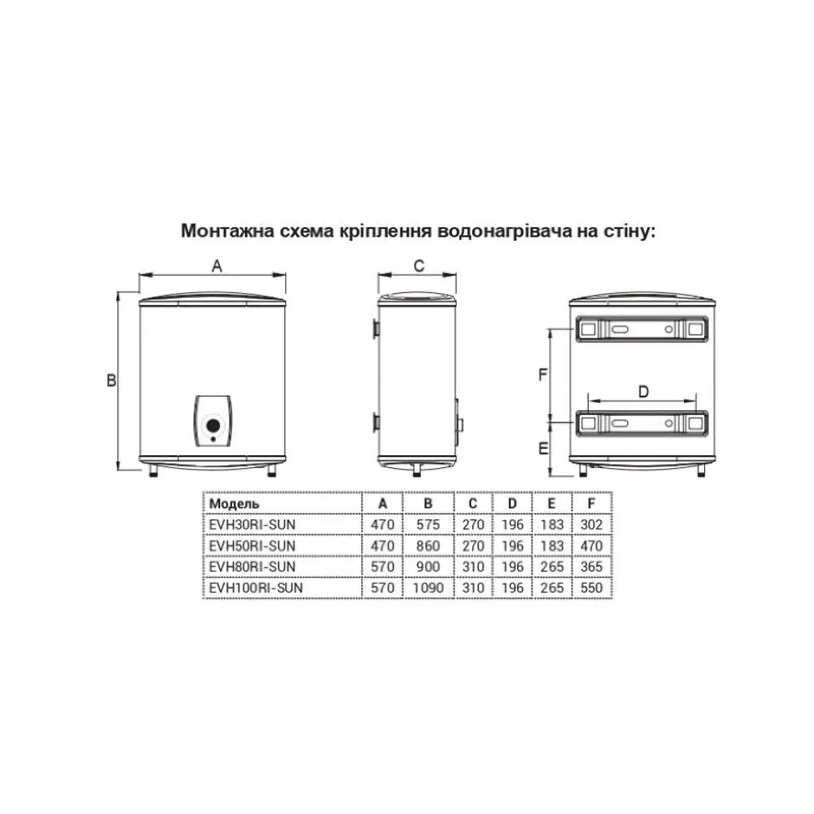 Водонагреватель Willer EVH100RI серия Sun, EVH100RI-SUN UA