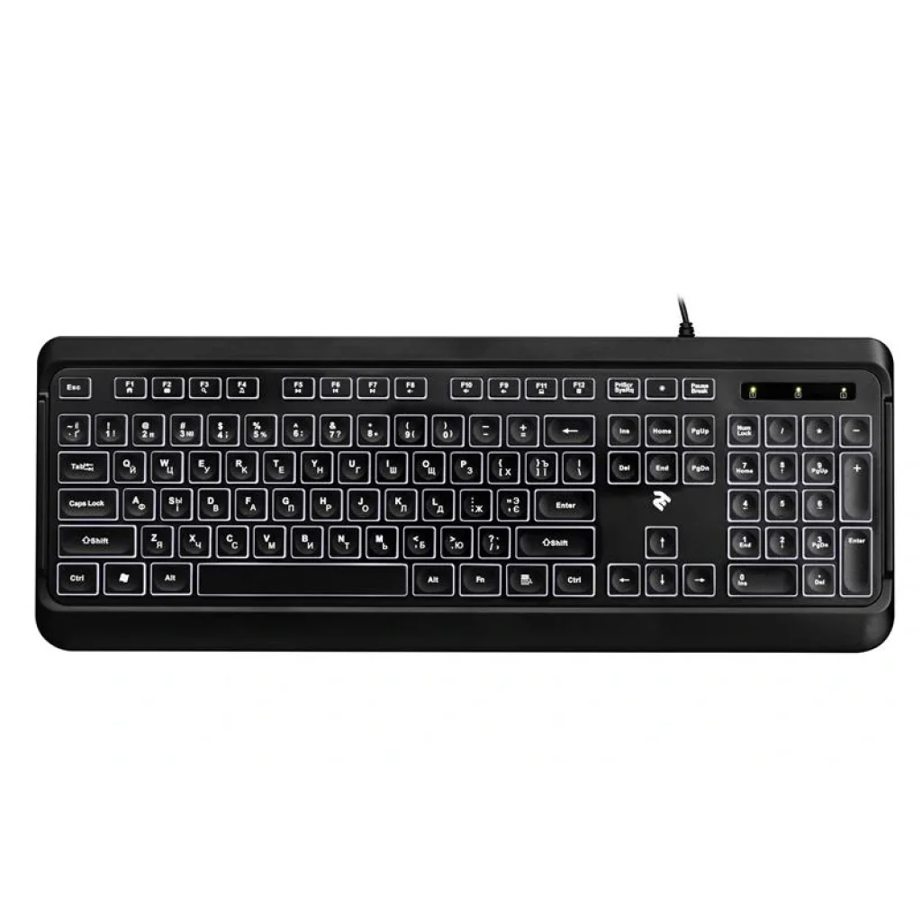 Клавиатура 2E KS120 White Backlight Ukr (2E-KS120UB) Black USB UA