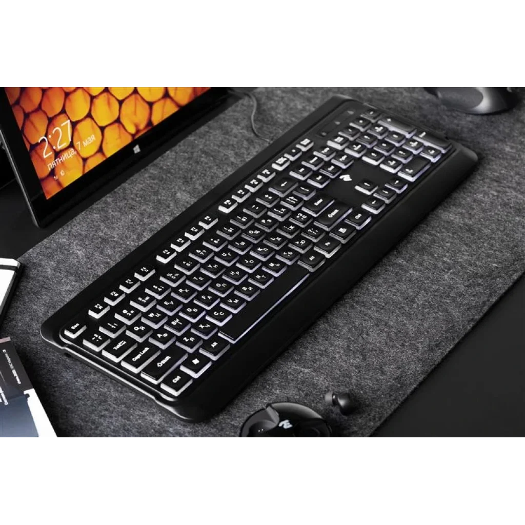 Клавиатура 2E KS120 White Backlight Ukr (2E-KS120UB) Black USB UA