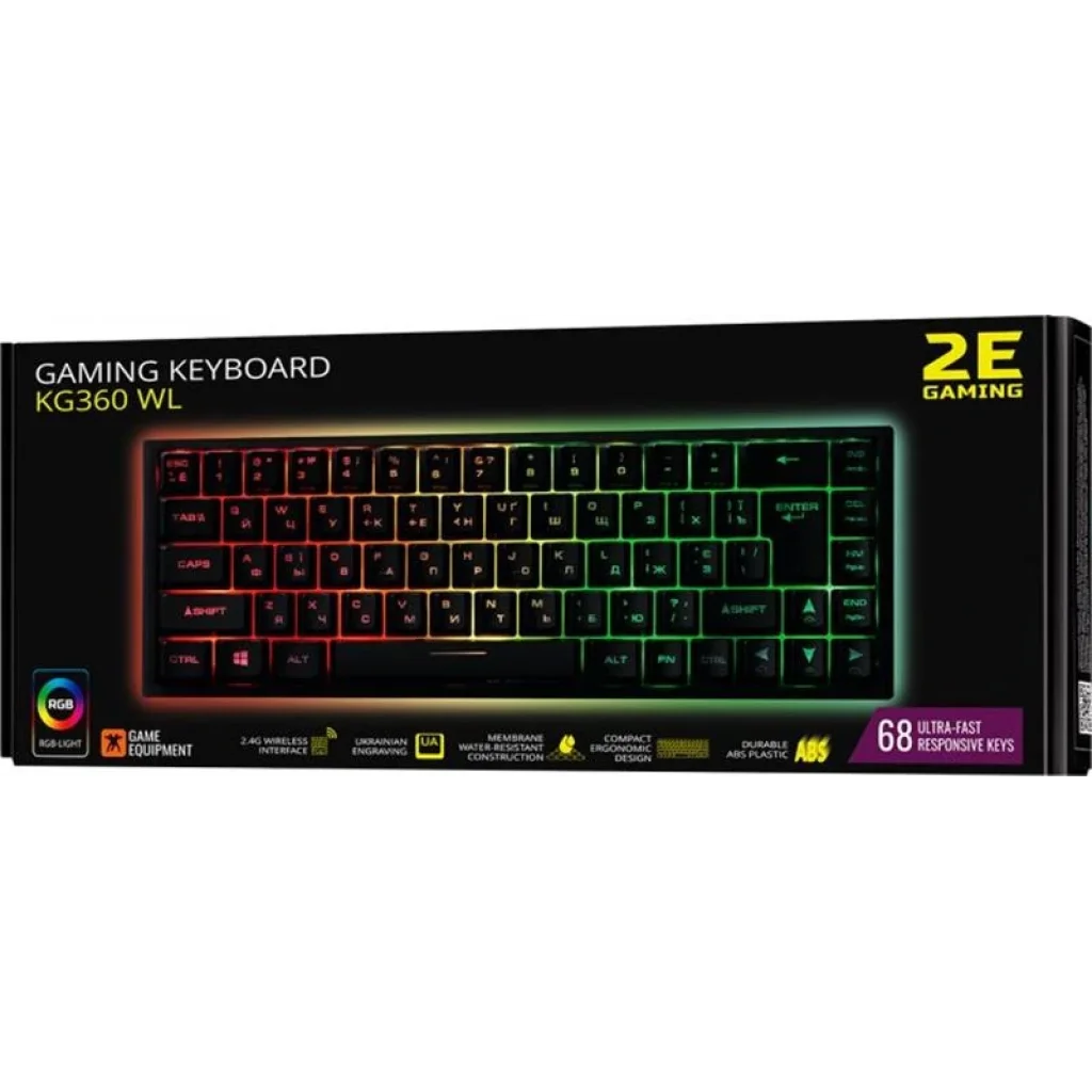 Клавиатура беспроводная 2E Gaming KG360UBK RGB Ukr (2E-KG360UBK) Black USB UA